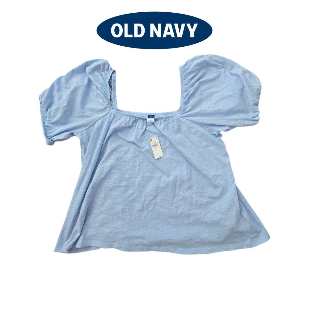 Old Navy Light Blue Puff Sleeve Top Soft Stretch Knit — Feminine NWT Extra Large